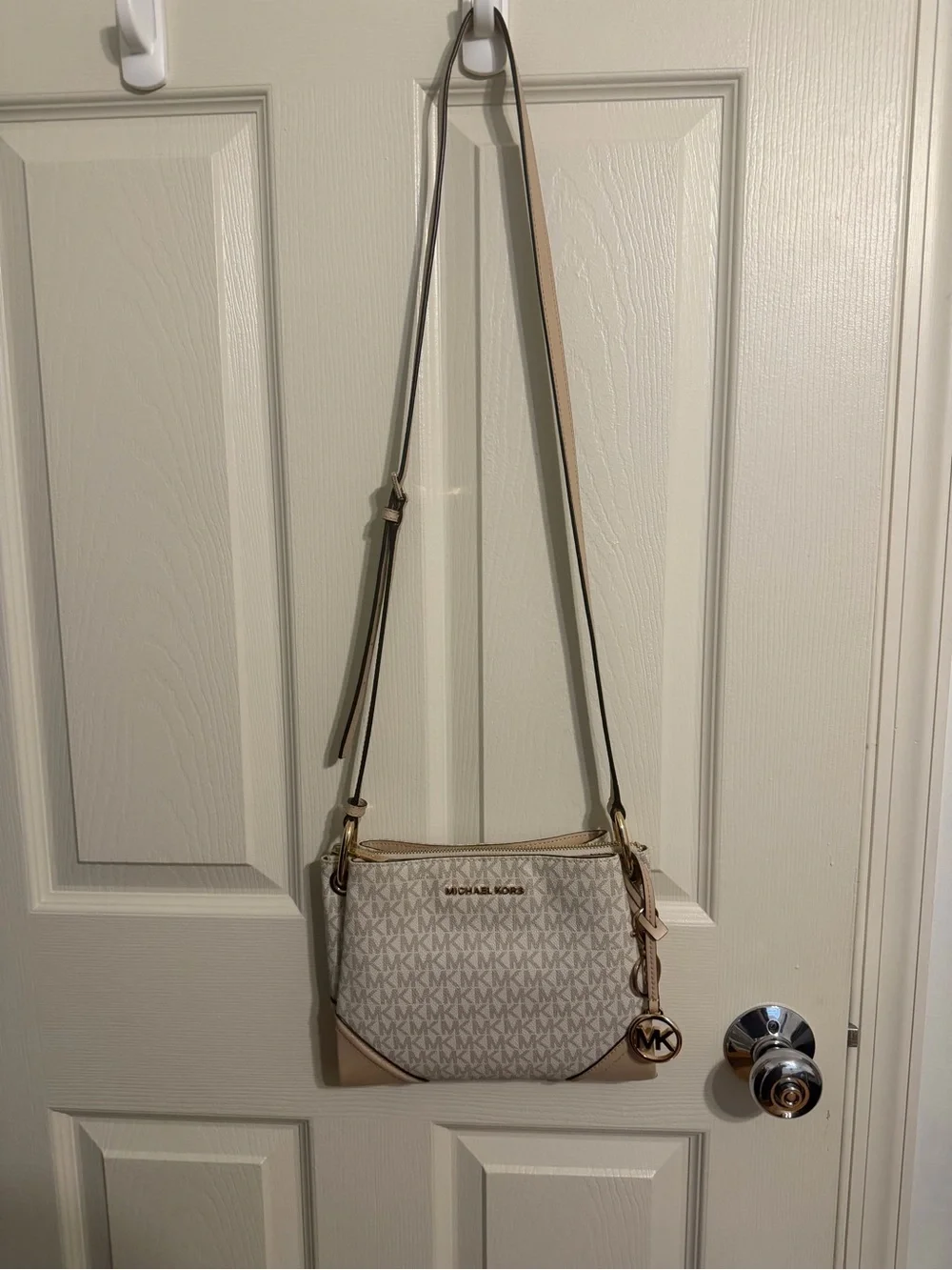 Michael Kors Cream/Acorn Logo Crossbody with Gold Hardware